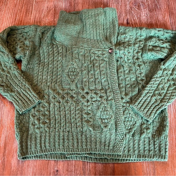 WOMENS ARAN PATCHWORK SWEATER WITH COLO, VIBRANT GREEN, SIZE LARGE - Picture 3 of 10
